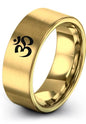 Yoga Om Symbol Ring - Gift for Meditation Fan - Personalized Custom Engraving - Anniversary Wedding - 8mm - Band - Brushed Polished - Tungsten - Flat Dome Bevel - Men Women - Yellow Rose Gold Silver - color: 15 - Yellow Gold Tungsten