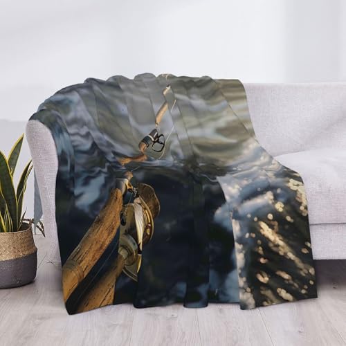 Fishing Rod Prints Throw Blanket (320g Flannel) Anti-Pilling Warm Fuzzy Blankets for Bed Sofa Couch Travel 40x30 Inch - color: Fishing Rod, size: 40x30 Inch