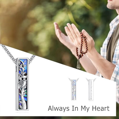 Cremation Urn Necklaces for Ashes Sterling Silver 3D Vertical Bar Memorial Pendant for Loved Ones Keepsake Cremation Jewelry Gifts for Women Men - style: Owl&Tree of Life
