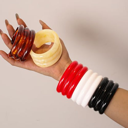 DATOA Minimalist Resin Open Cuff Bracelet Multi-Layered Neutral Tone Bangle, Statement Lightweight Jewelry for Women Men Everyday Wear & Gifting - color: Amber