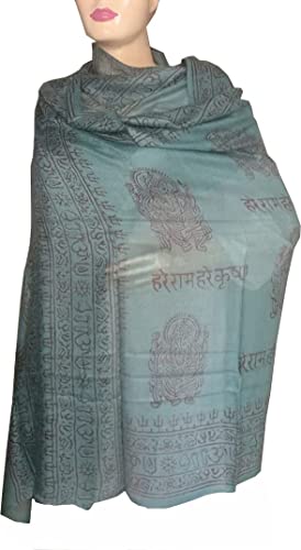 KVR Hindu Pooja Religious Cotton Indian prayer scarf with OM Krishna Ganesha Shiva Nataraja yoga spiritual auspicious prints - color: Green- Ganesha