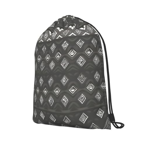 Grey Tribal Drawstring Backpacks Polyester Bag For Yoga Meditation Fitness - size: Small