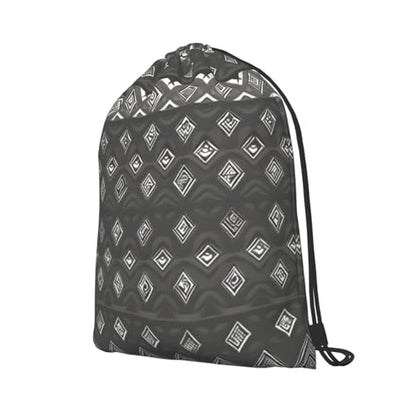 Grey Tribal Drawstring Backpacks Polyester Bag For Yoga Meditation Fitness - size: Small