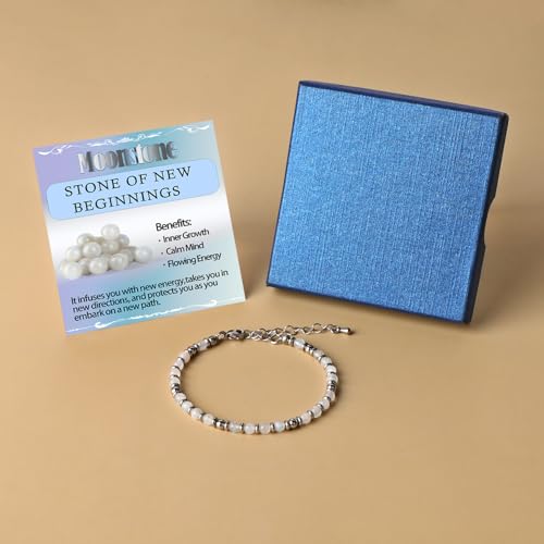 LPBeads Beaded Bracelets for Women Energy Gemstone Charm Jewelry Adjustable Bracelet Gifts for Mom, Daughter, Wife, Friends, Bestie - color: Moonstone