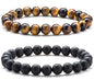 Men Women 8mm Natural Stone Lava Rock Diffuser Bracelet Elastic Yoga Agate Beads Bracelet Bangle - color: Set 3