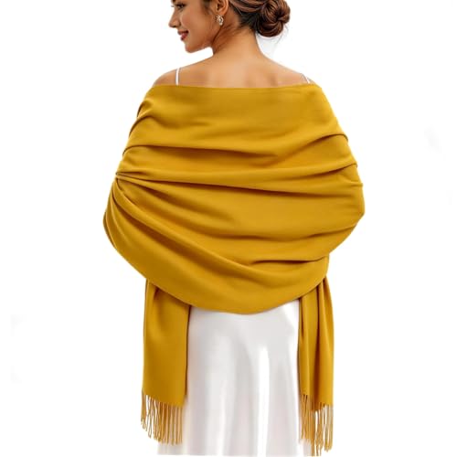 Ciormis Pashmina Scarf for Women, Soft Pashminas Shawls and Wraps for Evening Dresses, Wedding Bride Bridesmaid Shawls Scarf - color: Mustard Yellow
