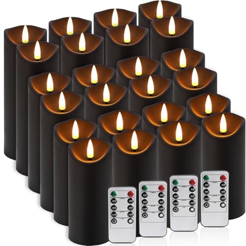 YOROXRG 24 Pack Halloween Decoration Flickering Flameless Candles, Battery Operated LED Pillar Candles with Remote Control and Timer.for Home Decor (D2.2 xH 5" 6" 7" Black) - color: 24Pack-Black