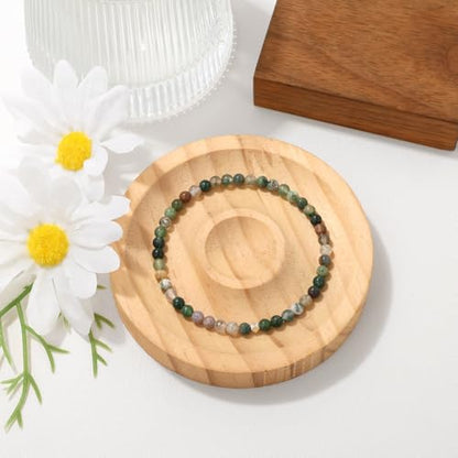 Raicegs 4 6 8MM Beaded Bracelets Healing Crystal Bracelet for Women Men Natural Stone Handmade Stretch Bracelet Reiki Spiritual Jewelry - color: Indian Agate, size: 4mm