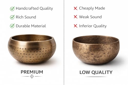 Tibetan Singing Bowl Set with Cushion & Mallet – Handmade Meditation Sound Bowl for Yoga, Healing, Mindfulness & Chakra Balancing (Brass, 5 Inch)
