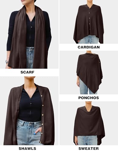 PULI Women's Versatile Knitted Shawls Scarf Poncho Sweater with Buttons Lightweight Spring Summer Fall Wraps - color: A-chocolate Brown