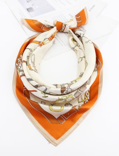 100% Pure Mulberry Silk Scarf 35" Large Square Lightweight Headscarf –Women’s Hair Wraps-With Gift Packed - color: Belts-creamy White