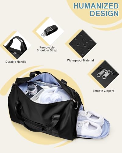 Travel Duffel Bags for Women & Men - Weekender with Shoe & Laptop Compartments - Carry On, Overnight, Gym & Hospital Bag - Black - color: K1-Black