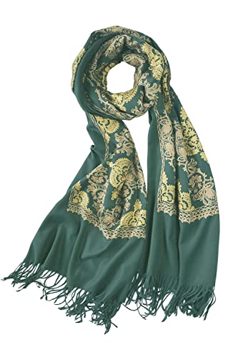 Urban CoCo Women's Embroidered Oversize Tassel Shawl Scarf Wraps for Women - color: #2-dark Green