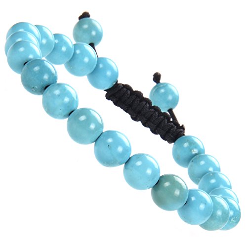 MASSIVE BEADS Natural Healing Power Gemstone Crystal Beads Unisex Adjustable Macrame Bracelets - color: Blue Turquoise, size: 8mm