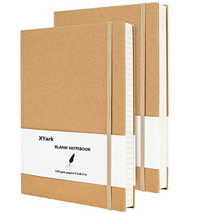 Blank A5 Karft Notebook Journals Bulk, Plain Hardcover Subject Sketchbook Composition Notebooks Planner with Unlined Paper, 2 Pack, 120GSM, 102 Sheets, 5.5x8.3 inch, Travel Journal Set - style: Unlined
