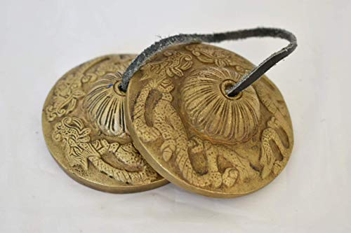 Tingsha/Tibetan Meditation Bell/Finger Cymbals with free Silk Case by Nepalese Handicraft Zone (2.8" Bronze Dragon)