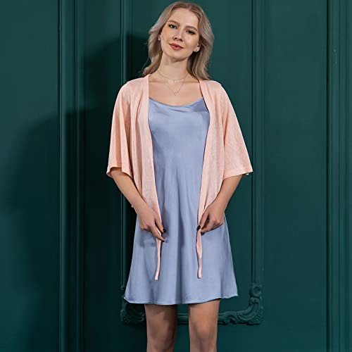 Shiyifa Women's Shrugs 3/4 Sleeve Open Front Cardigan Lightweight Tie Front Bolero Shrug - color: Pink, size: Large