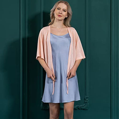 Shiyifa Women's Shrugs 3/4 Sleeve Open Front Cardigan Lightweight Tie Front Bolero Shrug - color: Pink, size: Large