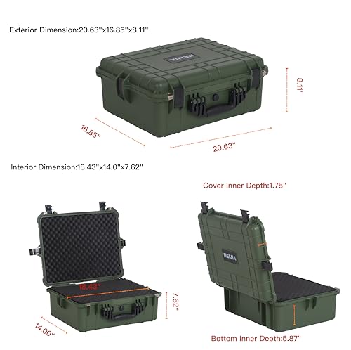 MEIJIA Portable All Weather Waterproof Protective Hard Case,Compact Camera Case with Customizable Fit Foam,Fit Use of Drones,Camera,Equipments,20.62 x16.85x8.11inches (Green) - color: Green