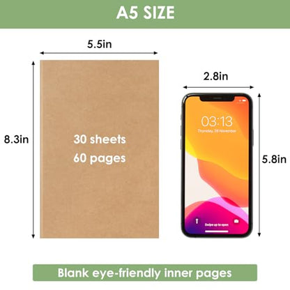 LABUK 8 Pack Blank Kraft Notebooks Journals Notebook Sketch Drawing Pad Book Bulk for Kids Junk Journal, A5, 60 Pages, 8.3 x 5.5 inches