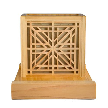 Handmade Hinoki Wood Desk Decor, Japanese Zen Wooden Pen Holder, Handcrafted Office Art, Kumiko Art (White) - color: White