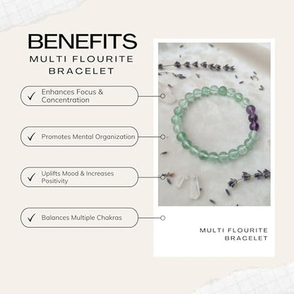 The Alchemist's Arcanum Adjustable Beaded Wrist Accessory for Men and Women, Stretch Fit Stone Bead Jewelry for Daily Wear and Gifting - color: Multi Flourite