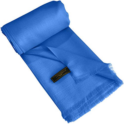 CJ Apparel Solid Color Fringe Design Fringe Shawl Scarf Wrap Stole Throw Head Wrap Pashmina Gift Hand Made in Nepal New - color: Blue Fc1009