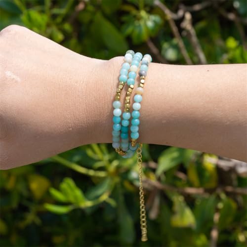 4mm Mini Beads Natural Stone Adjustable Bracelet For Women, Energy Charm Jewelry, Birthday Gift - color: Amazonite