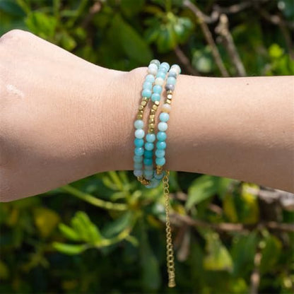 4mm Mini Beads Natural Stone Adjustable Bracelet For Women, Energy Charm Jewelry, Birthday Gift - color: Amazonite