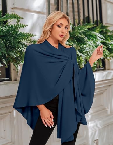 PULI Womens Elegant Cross Front Shawl Wraps Knitted Ponchos Cape Light Weight Poncho Sweater Soft Warm Travel Wraps - color: Dark Slate Blue