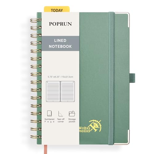 POPRUN Lined Spiral Journal Notebook for Women & Men, A5 Notebooks College Ruled, 141 Pages, Hardcover Notebooks for Work Note Taking, Journals for Writing, Journaling, 5.75'' x 8.25'',Midnight Green - color: Midnight Green, size: 5.75 x 8.25 inches