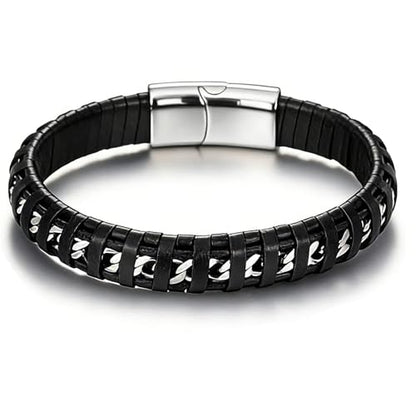 Men's Leather Bracelet, Stackable Stainless Steel Clasp Bracelets for Men Stylish Birthday, Thanksgiving, Valentine's Day Gift for My Man - style: 8.6" Embedded Cuban Chain