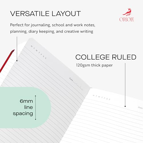 Oriole Vegan Leather Ruled Notebook - Cherry Red | 176 Pages of Thick Lined Paper | Soft Touch Hardcover Journal (5 x 8 in) with Gold Foil Bird Design & Luxury Gift Box - color: Cherry Red