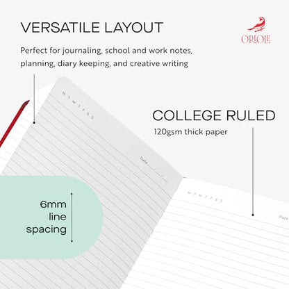Oriole Vegan Leather Ruled Notebook - Cherry Red | 176 Pages of Thick Lined Paper | Soft Touch Hardcover Journal (5 x 8 in) with Gold Foil Bird Design & Luxury Gift Box - color: Cherry Red