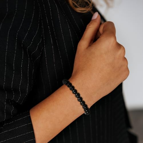 Healing Crystal Bracelet for Women, Natural Stone Beaded Healing Crystal Bracelet Triple Protection Stress Relief Beads Jewelry Birthday Gifts Jewelry for Her - style: Black Obsidian