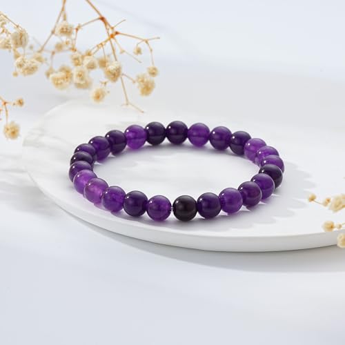 Healing Crystal Bracelet for Women, Natural Stone Beaded Healing Crystal Bracelet Triple Protection Stress Relief Beads Jewelry Birthday Gifts Jewelry for Her - style: Amethyst