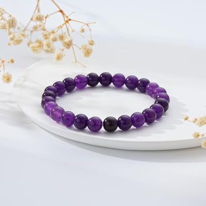 Healing Crystal Bracelet for Women, Natural Stone Beaded Healing Crystal Bracelet Triple Protection Stress Relief Beads Jewelry Birthday Gifts Jewelry for Her - style: Amethyst
