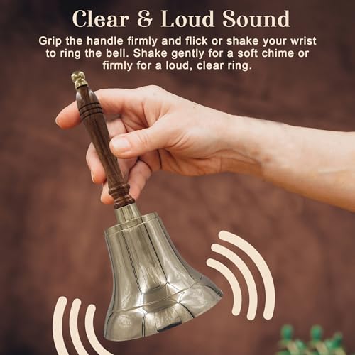Large & Heavy Solid Brass Loud Hand Call Bell for Weddings, Christmas, School 11"(H) 5"(D) Polished Brass by THDC - color: Polish