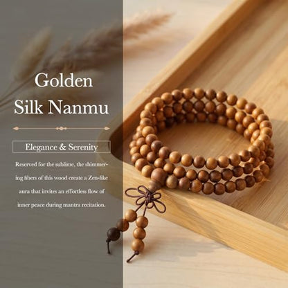 Nupuyai Natural Wood Wrap Bracelet for Women and Men, 108 Prayer Mala Beads Tibetan Necklace for Unisex Elastic Meditation Yoga Jewelry - color: Golden Silk Wood(6mm)
