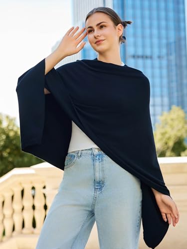 Lacretazhi Women'S Shawl Wraps Poncho Sweater Lightweight Knit Scarf With Buttons Versatile Cape Cardigan Spring Summer Fall - color: Black