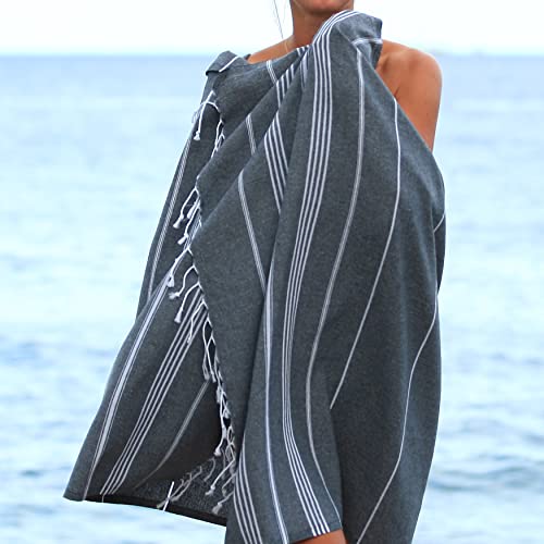Lina Turkish Beach Towel Peshtemal (38" x 71"), Sand-Free, Large & Quick-Dry, Lightweight Pool Towels for Travel, Soft 100% Turkish Cotton & Pre-Washed, Ideal for Spa or Bath, Fume - color: Fume