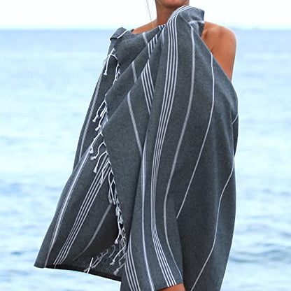 Lina Turkish Beach Towel Peshtemal (38" x 71"), Sand-Free, Large & Quick-Dry, Lightweight Pool Towels for Travel, Soft 100% Turkish Cotton & Pre-Washed, Ideal for Spa or Bath, Fume - color: Fume