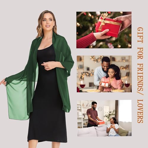 Shawls and Wraps for Evening Dresses Sheer Chiffon Women Elegant Soft Silky Wraps Wedding Bridal Scarf - color: Dark Green, size: 79*26‘’