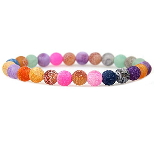 Amandastone Natural Gemstone 8mm Round Beads Stretch Bracelet 7 Inch - color: Multicolor Weathered Agate