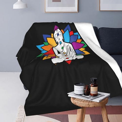 Buddha Chakra Meditation Fleece Blanket 40"x30" Black - Lightweight Plush Fuzzy Cozy Super Soft Warm Throw Blanket for Bed, Sofa, Couch, Travel, Camping - size: 40"x30"