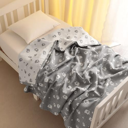 NTBAY 3 Layer Oversized Muslin Cotton Toddler Blanket, Jacquard Reversible Nursery Bed Blanket, Super Soft and Thermal for All Seasons, Baby Gift, 45"x60", Dark Grey Elephant - color: Dark Grey Elephant, size: 45x60 Inch (Pack of 1)