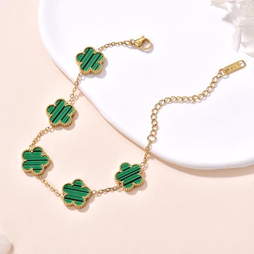 FLY FEI 18K Gold-Plated Four Leaf Clover Bracelet for Women,Adjustable lucky Bracelet Set Jewelry Gift-Hypoallergenic Charm for Birthdays, Wellness & Daily Wear - color: style01-Green