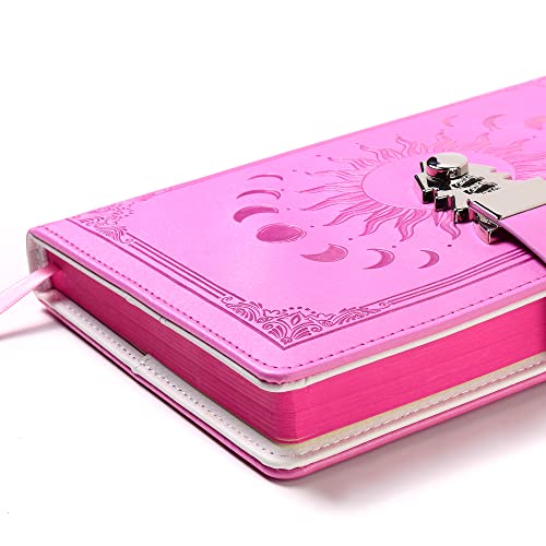 ZXHQ Journal with Lock for Girls Women,A5 224 Pages Lock Diary, Colorful Edge, Refillable, Leather Hardcover 8.5" × 5.9" - Pink - color: Pink