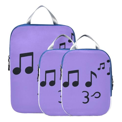 Stackable 3 Piecing Packing Travel Bag Polyester Storage Bags for Travel, Musical Notes Look (1) (3 Set) - color: Musical Notes Look (1)