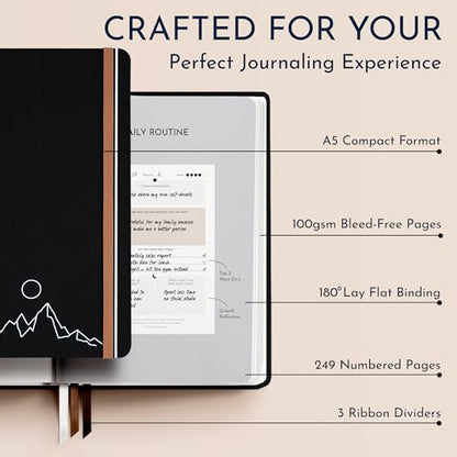 Premium Gratitude Journal for Men – 6 Month Guided Daily Prompts, Habit Tracker – Hardcover, 249 Pages, Lay Flat, 100gsm Paper – Mens Mindfulness Gifts, Mental Health, Self Mastery, Gift Boxed - color: Men - Black